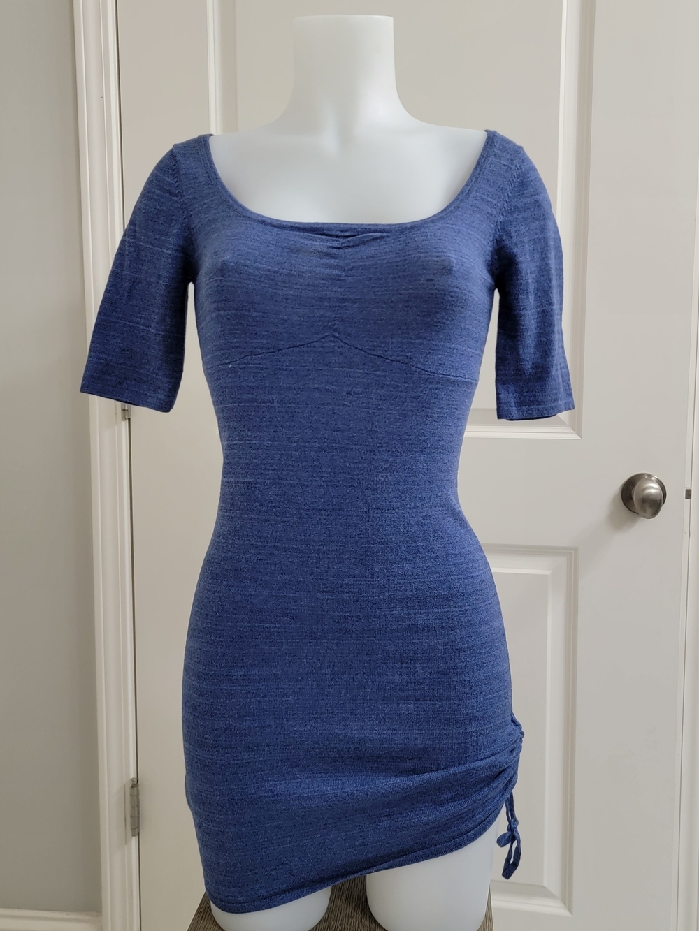 Mango Fitted Short Sleeve Mini Dress in Denim Blue